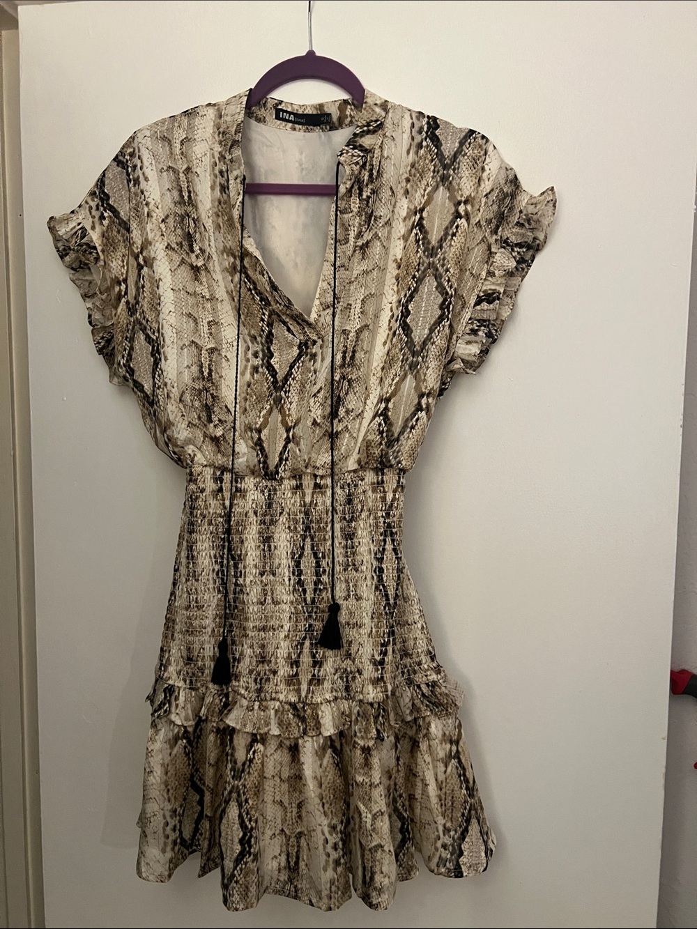 BRABD NEW-Ina Snake-Print Mini Dress - Cream, Brown, Black